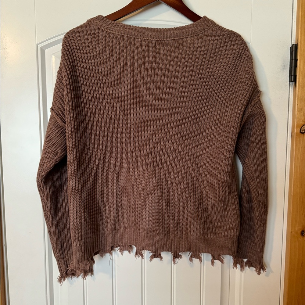 Solid Destructed Hem Button Down Cardigan - image 2